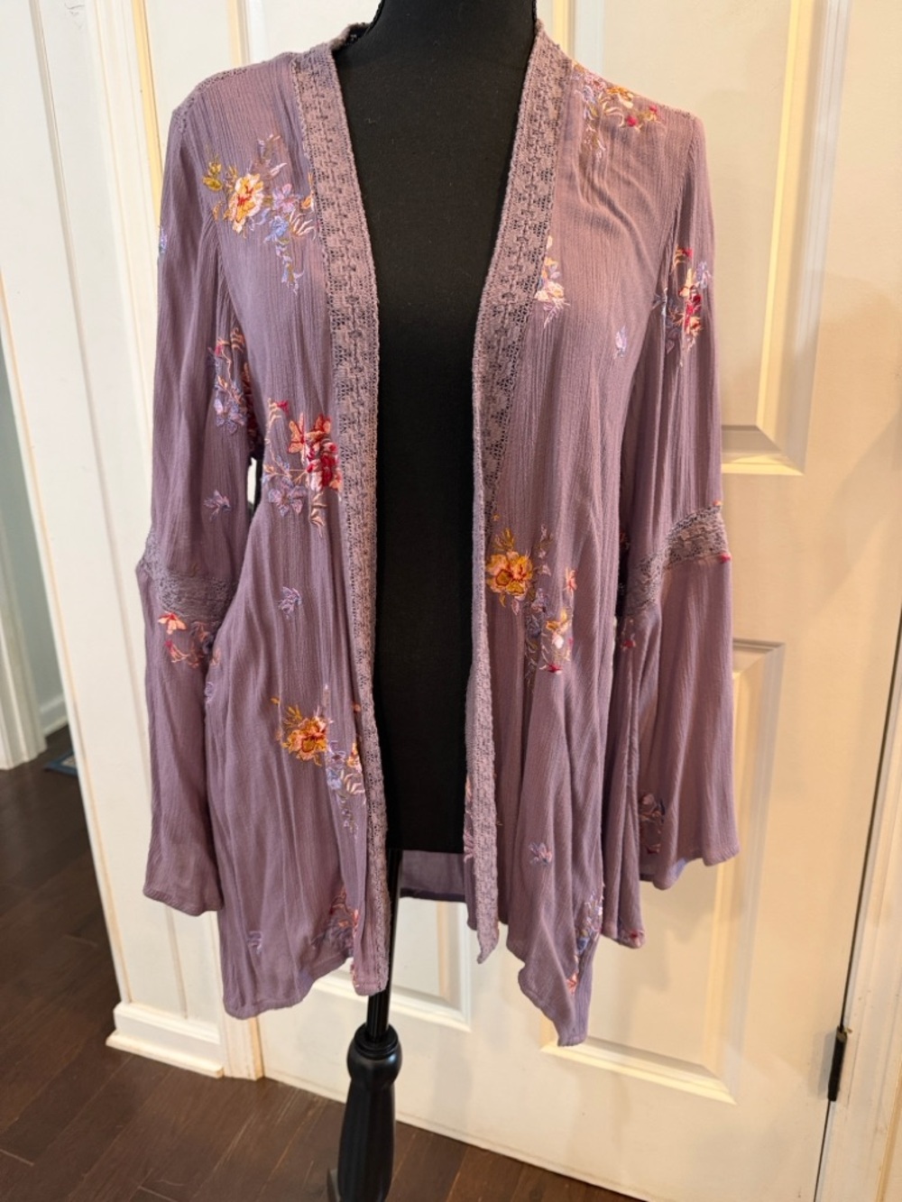 Lavender Floral Open Front Women's Embroidered Kimono by Sundance